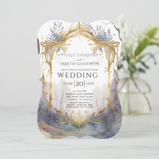Invitation Mariage Enchanted Forest Gold Frame (Debout devant)