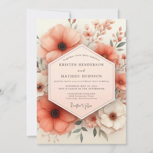 Invitation Mariage Enchantement Fleur de Corail (Devant)