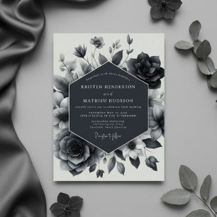 Invitation Mariage Enchantement Floral Bleu Ardoise