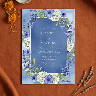 Invitation Mariage Enchantement Floral Bleu Ardoise