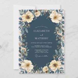 Invitation Mariage Enchantement Floral Bleu de Marine