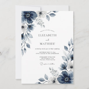 Invitation Mariage Enchantement Floral Bleu Marine