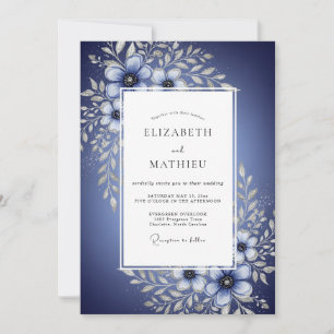 Invitation Mariage Enchantement Floral Bleu Profond