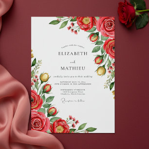 Invitation Mariage Enchantement Floral Écarlate