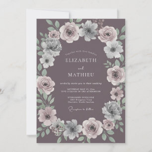 Invitation Mariage Enchantement Floral Prune