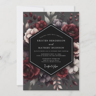 Invitation Mariage Enchantement Floral Rouge Profond