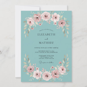 Invitation Mariage Enchantement Rose Sarcelle Toile