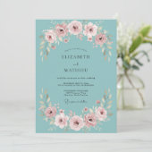 Invitation Mariage Enchantement Rose Sarcelle Toile (Debout devant)