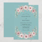 Invitation Mariage Enchantement Rose Sarcelle Toile (Devant / Derrière)