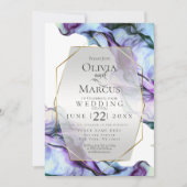 Invitation MARIAGE | Encre Abstraite Indigo Turquoise vibrant (Devant)