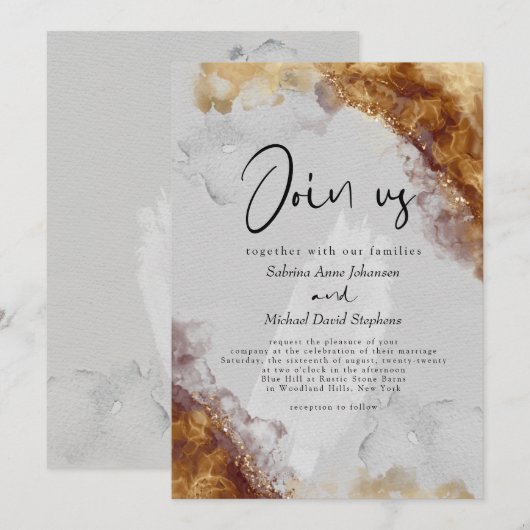 Invitation MARIAGE | Encre alcoolique ambre fluide étain (Devant / Derrière)