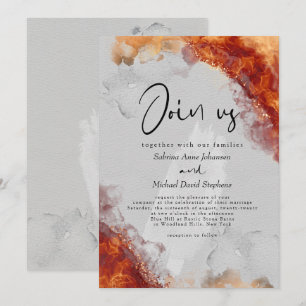Invitation MARIAGE   Encre alcoolique terracotta enflammée au