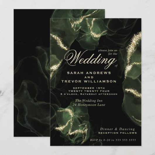 Invitation Mariage | Encre d'alcool Abstraite de mousse (Devant / Derrière)