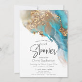 Invitation Mariage | Encre d'alcool marbré Turquoise moderne (Devant)
