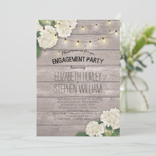 Invitation Mariage Engagement Fleurs de partie Chaîne Bois cl (Debout devant)