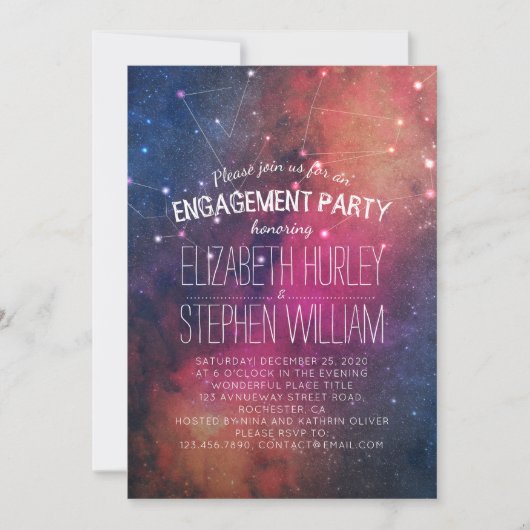 Invitation Mariage Engagement Party Galaxy Star Constellation (Devant)