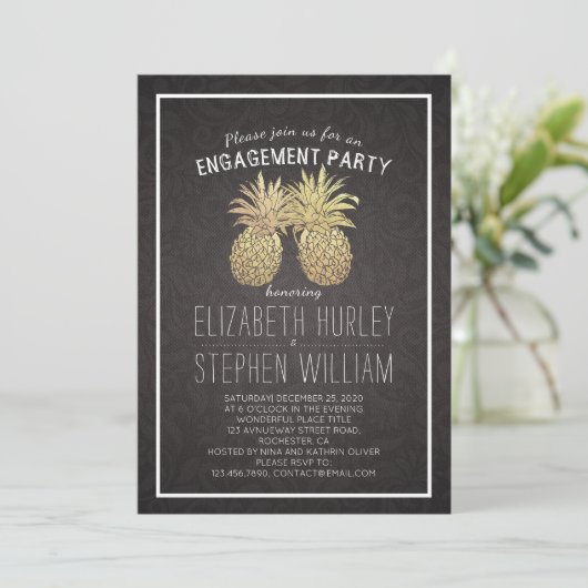 Invitation Mariage Engagement Party Golden Pineappy Couple (Debout devant)