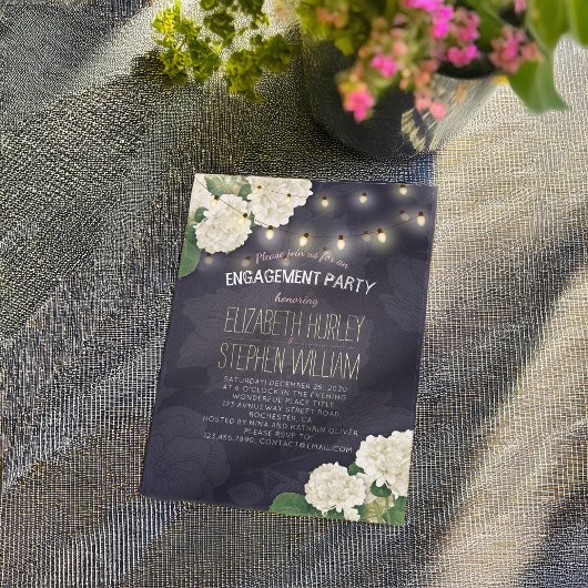 Invitation Mariage Engagement Party Hydrangeas lumières à cor