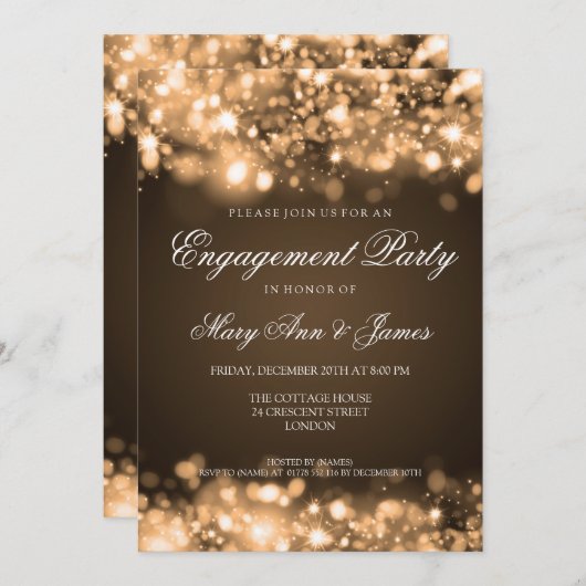 Invitation Mariage Engagement Party Lumière en or (Devant / Derrière)