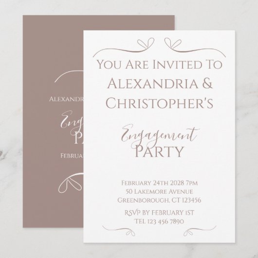 Invitation Mariage Engagement Party Minimal Coeurs Chic (Devant / Derrière)