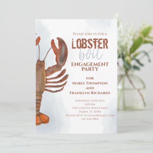 Invitation Mariage Engagement Party Simple Homard Bouille (Debout devant)