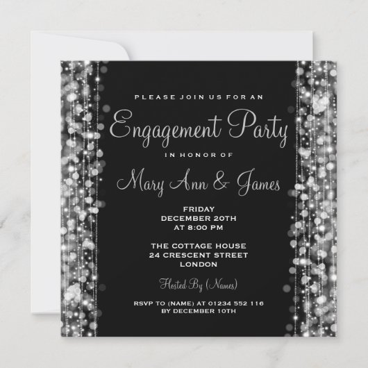 Invitation Mariage Engagement Party Sparkings Silver (Devant)
