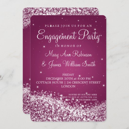 Invitation Mariage Engagement Party Sparkling Vague rose (Devant / Derrière)