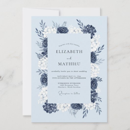 Invitation Mariage enneigé bleu marine (Devant)