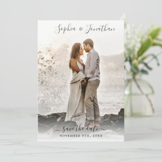 Invitation Mariage Enregistrer la date 2 Photos Joli Script P (Debout devant)