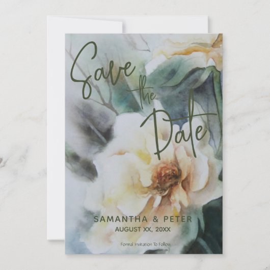Invitation Mariage Enregistrer La Date Aquarelle Rose Sage Ve (Devant)