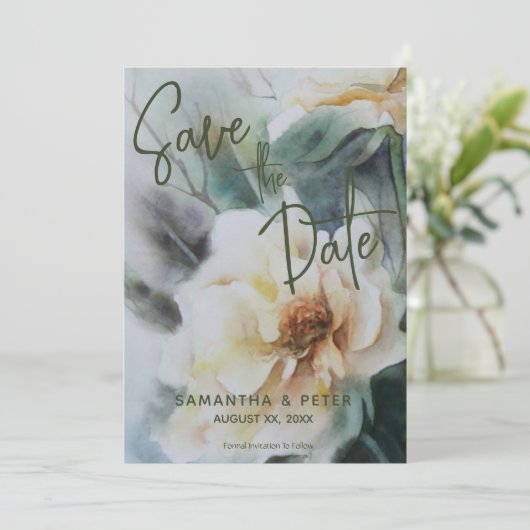 Invitation Mariage Enregistrer La Date Aquarelle Rose Sage Ve (Debout devant)