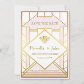 Invitation Mariage Enregistrer la date, Grand Gatsby, or blan (Devant)