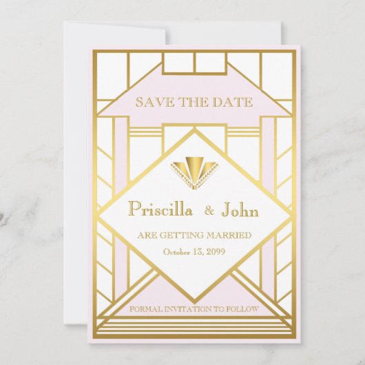 Invitation Mariage Enregistrer la date, Grand Gatsby, or blan (Devant)