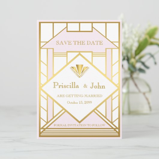 Invitation Mariage Enregistrer la date, Grand Gatsby, or blan (Debout devant)