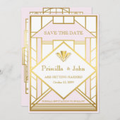 Invitation Mariage Enregistrer la date, Grand Gatsby, or blan (Devant / Derrière)
