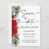 Invitation Mariage Enregistrer La Date Hiver Rouge Rose Vinta (Devant)
