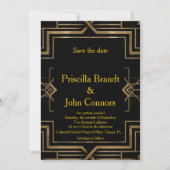 Invitation Mariage Enregistrer la Date, noir & or, grand-Gats (Devant)