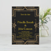 Invitation Mariage Enregistrer la Date, noir & or, grand-Gats (Debout devant)