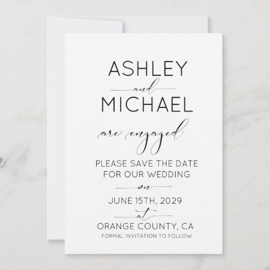 Invitation Mariage Enregistrer la date QR Code noir et blanc (Devant)
