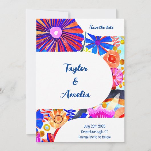 Invitation Mariage Enregistrer la date Retro Blue Orange (Devant)