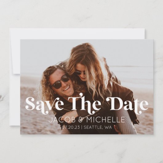 Invitation Mariage Enregistrer La Date Rétro Minimale Photo (Devant)