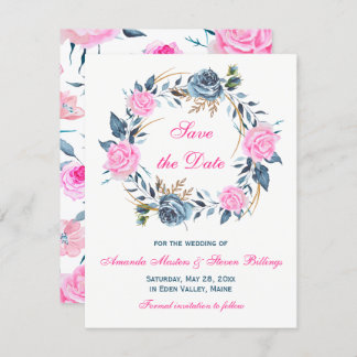 Invitation Mariage Enregistrer la date - rose, Rose bleu