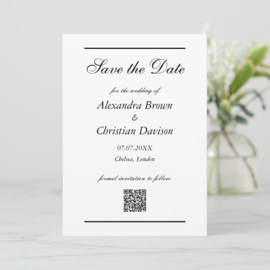 Invitation Mariage Enregistrer La Date Simple QR Code & Photo (Debout devant)