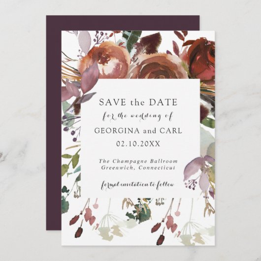 Invitation Mariage Enregistrer Les Dates | Butterum & Plum 01 (Devant / Derrière)