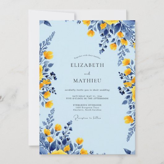 Invitation Mariage ensoleillé de printemps bleu clair (Devant)