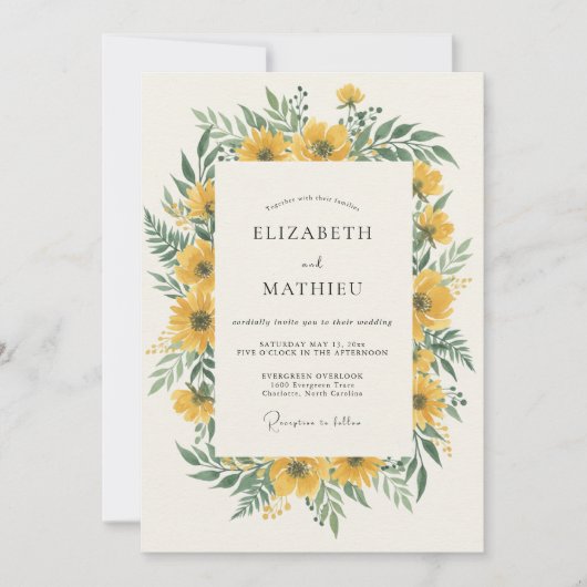 Invitation Mariage ensoleillé d'été jaune doré (Devant)