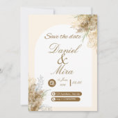 Invitation Mariage entièrement éditable Arch Pampas Boho Gold (Devant)