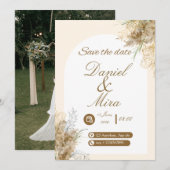 Invitation Mariage entièrement éditable Arch Pampas Boho Gold (Devant / Derrière)