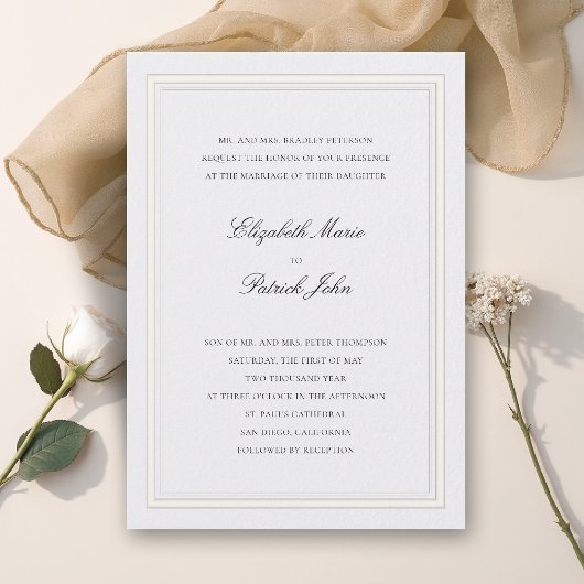 Invitation Mariage épais et fin perle classique moderne forme