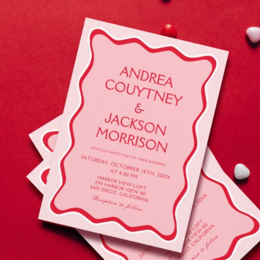 Invitation Mariage épicé rouge et rose